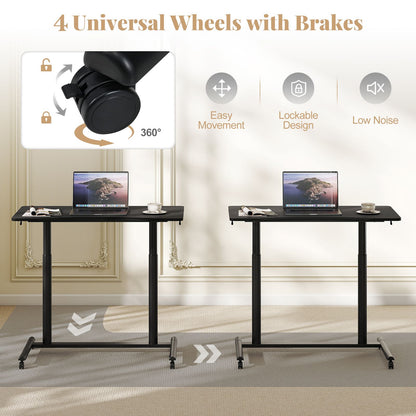 C-Shaped Mobile Standing Desk with Adjustable Height and Lockable Wheels
