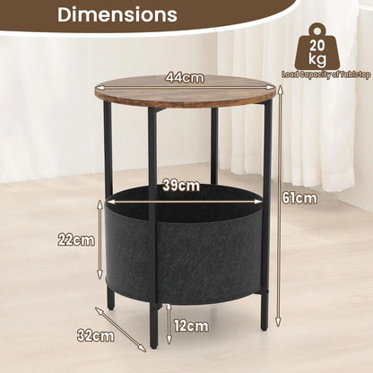 Round End Table for Small Space with Removable Fabric Basket and Metal Frame