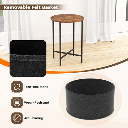 Round End Table for Small Space with Removable Fabric Basket and Metal Frame