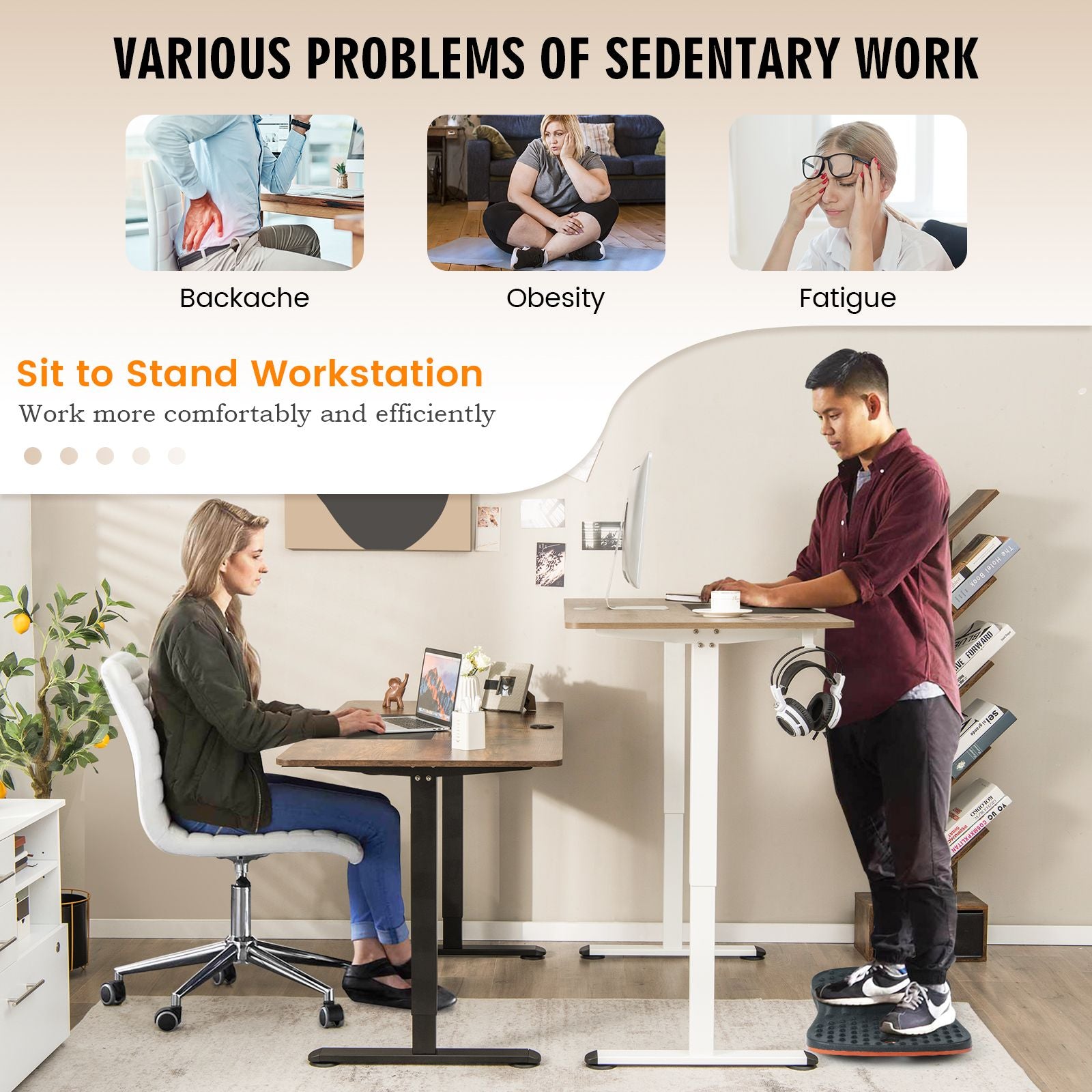 Height Adjustable Home Office Computer Desk with Headphone Hook