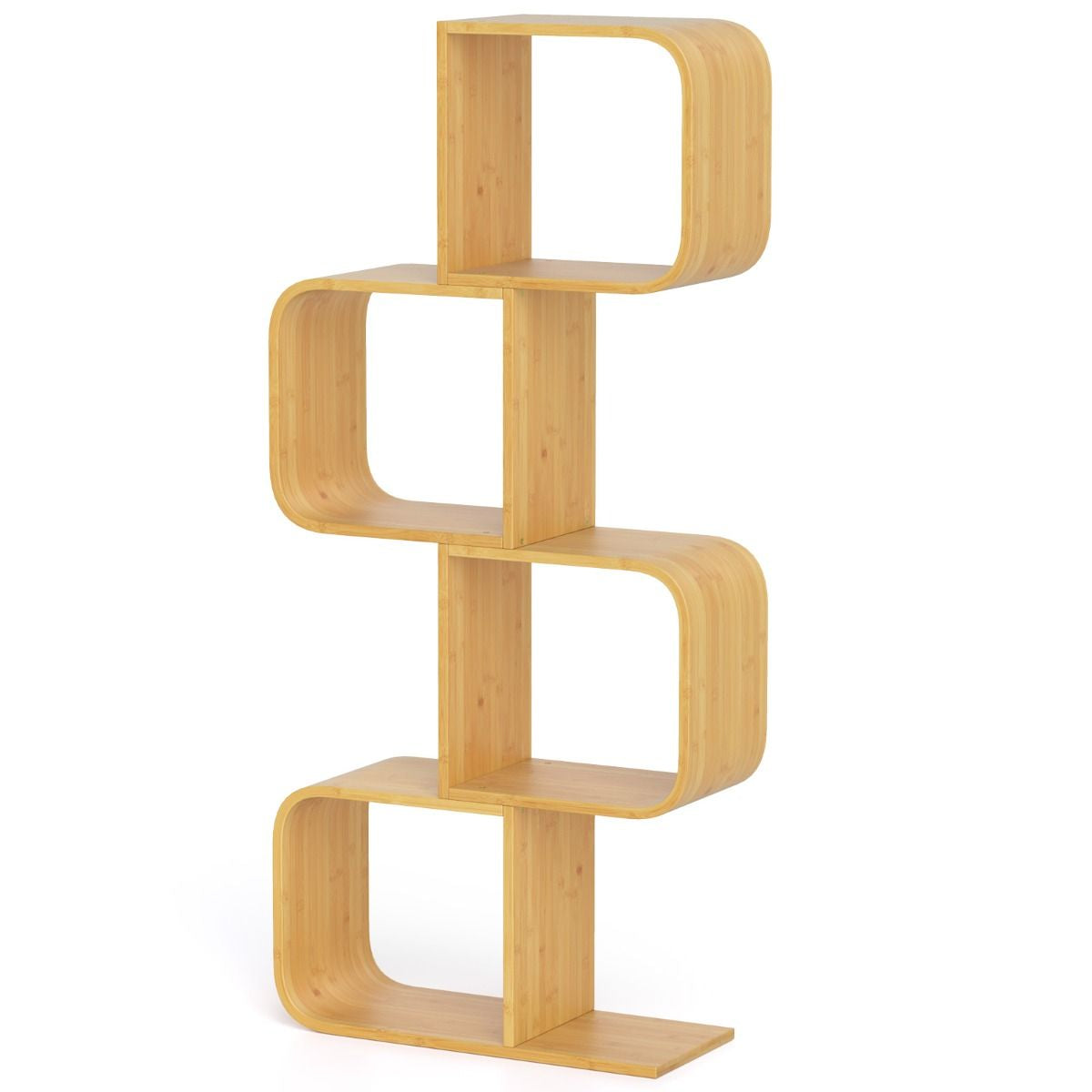 2/3/4/5-Tier S-Shaped Bookcase Bamboo Bookshelf with Open Cubes