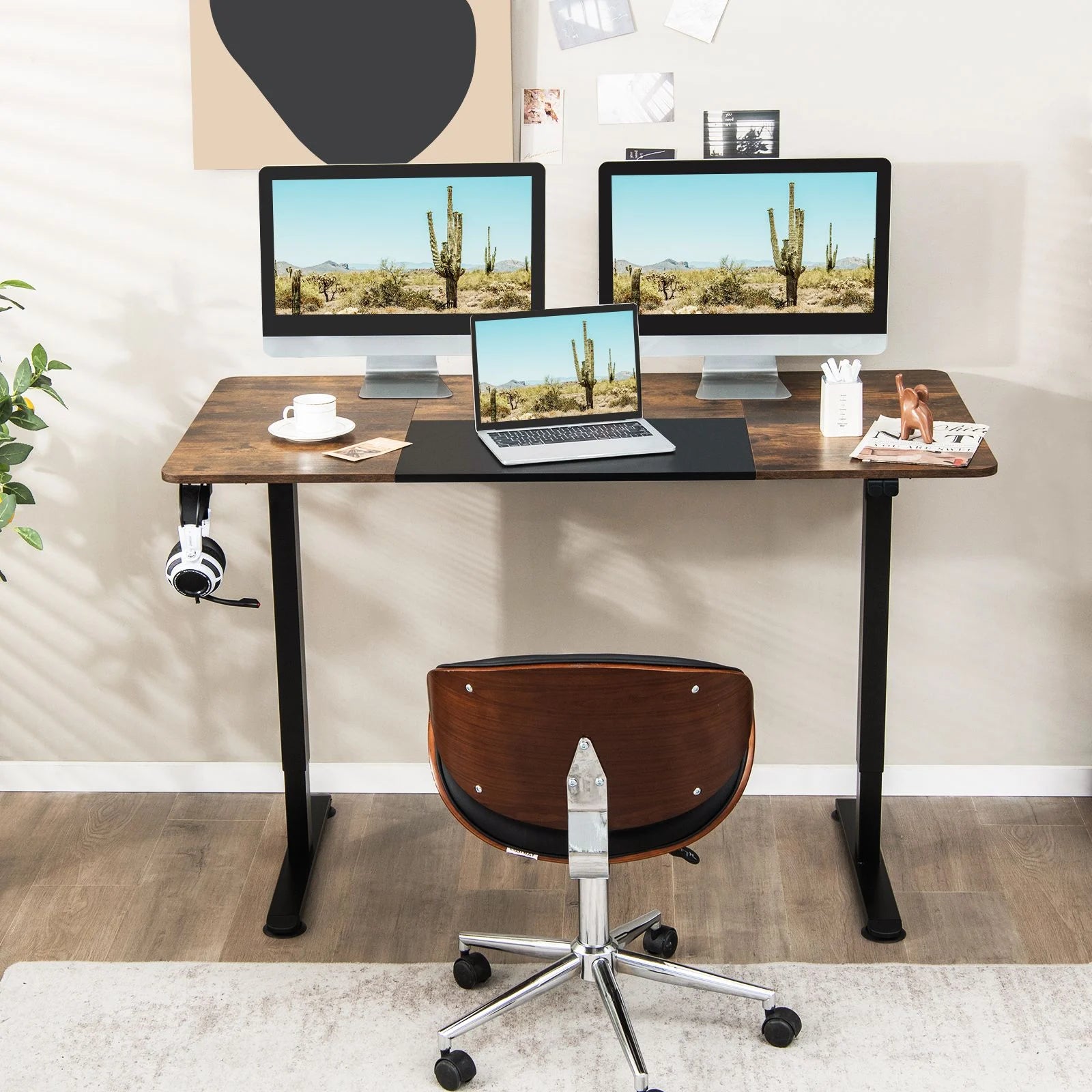 Height Adjustable Home Office Computer Desk with Headphone Hook