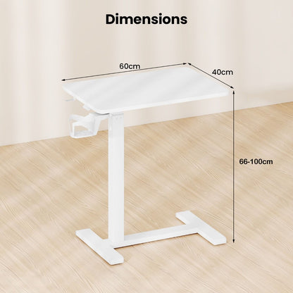 Height Adjustable Overbed Bedside Table with Cup Holder and Headphone Hook
