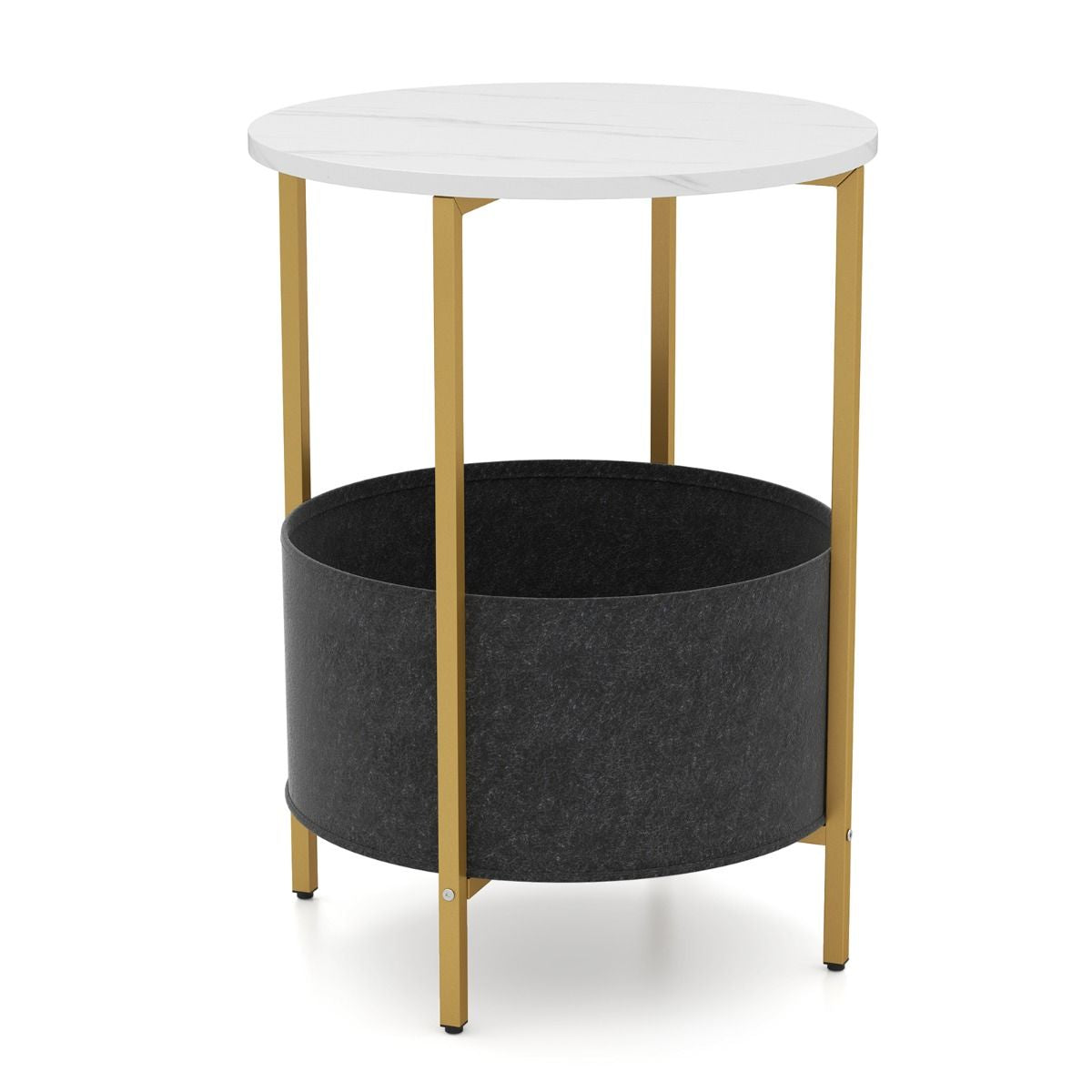 Round End Table for Small Space with Removable Fabric Basket and Metal Frame
