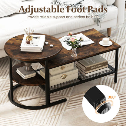 Set of 2 Nesting Coffee Table with Extra Storage Shelf