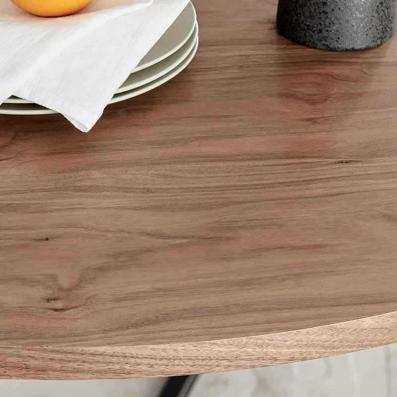 Adler round Dining Table Set with Shelf & 4 Quilted Faux Leather Dining Chairs