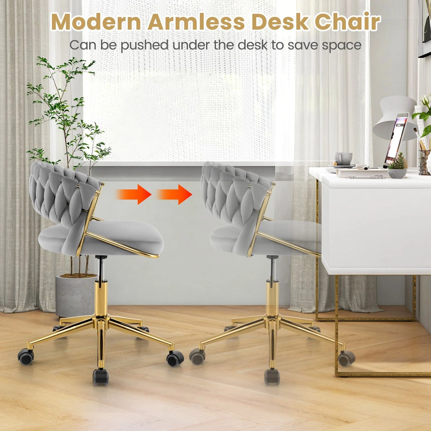 360° Swivel Home Office Desk Chair Set of 2 with Hand-Woven Back