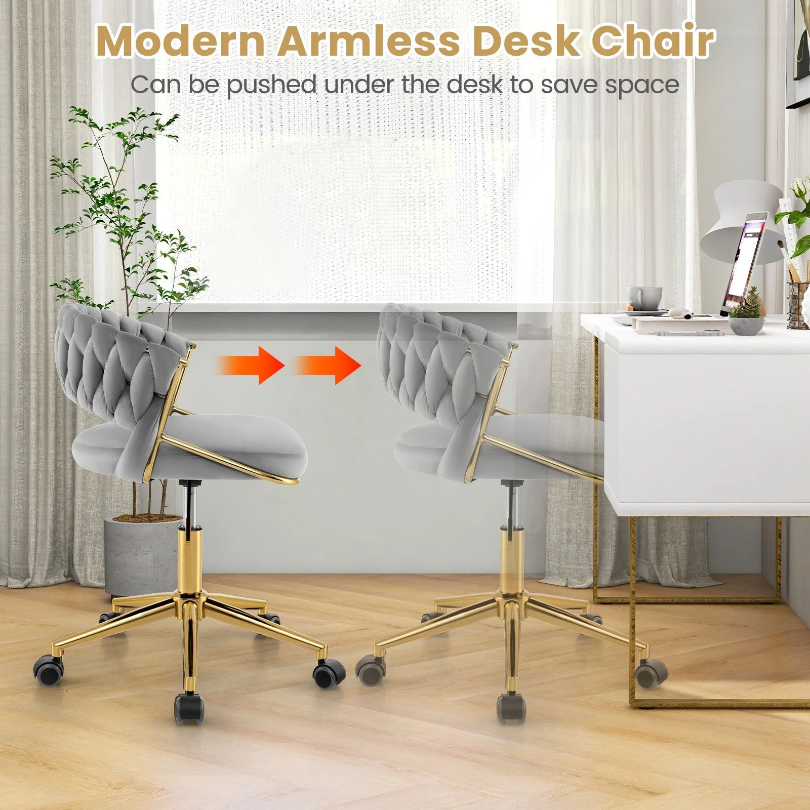 360° Swivel Home Office Desk Chair Set of 2 with Hand-Woven Back