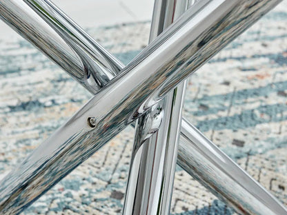 Seline Modern round Dining Table Set in Glass and Chrome with 2 Luxury Faux Leather Dining Chairs