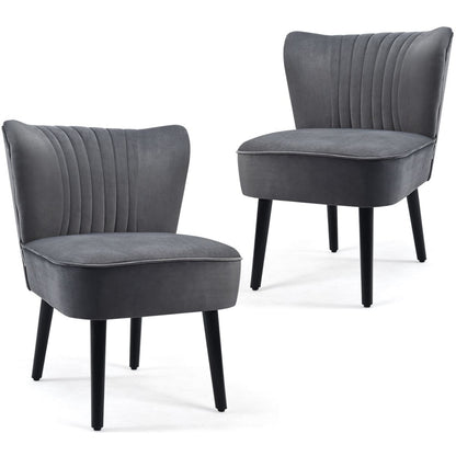 Velvet Accent Chair Set of 2 Modern Leisure Chair with Rubber Wood Legs