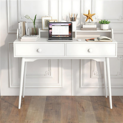 120 CM Writing Desk with Hutch and Drawers for Bedroom