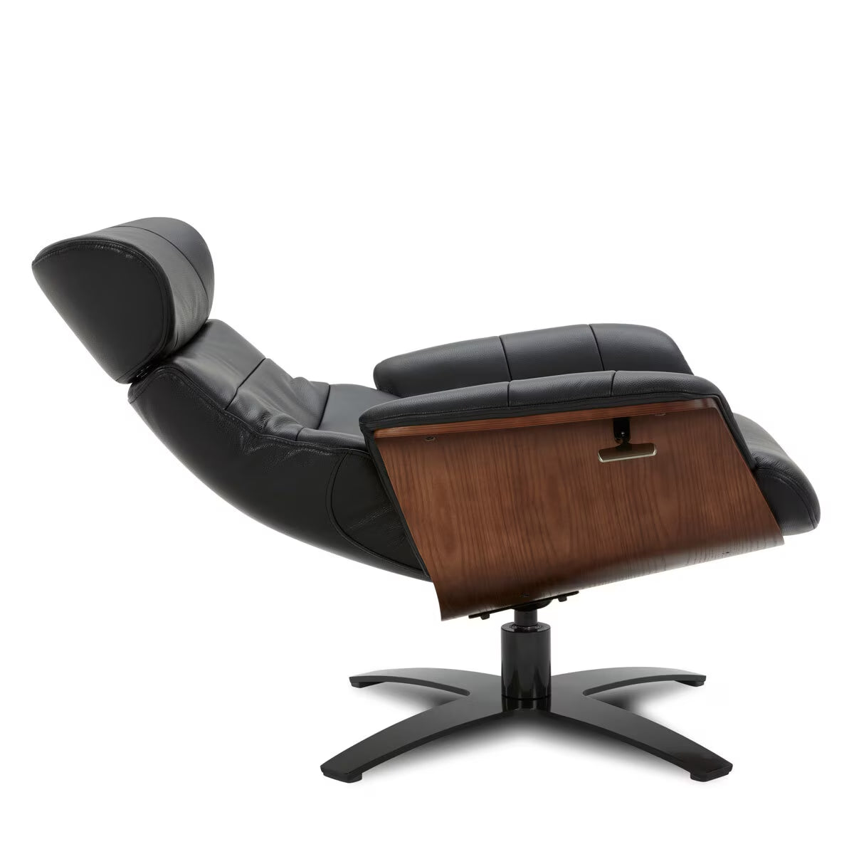 Karma Black Top Grain Leather Swivel Chair with Ottoman