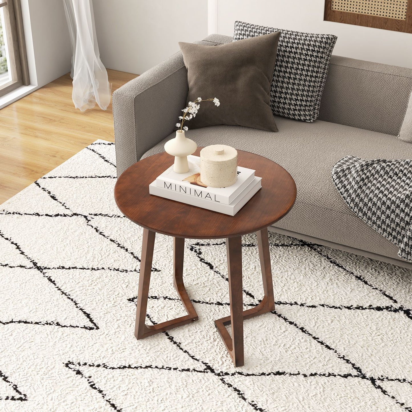 24" round Coffee Table with V-Shaped Legs for Lamps