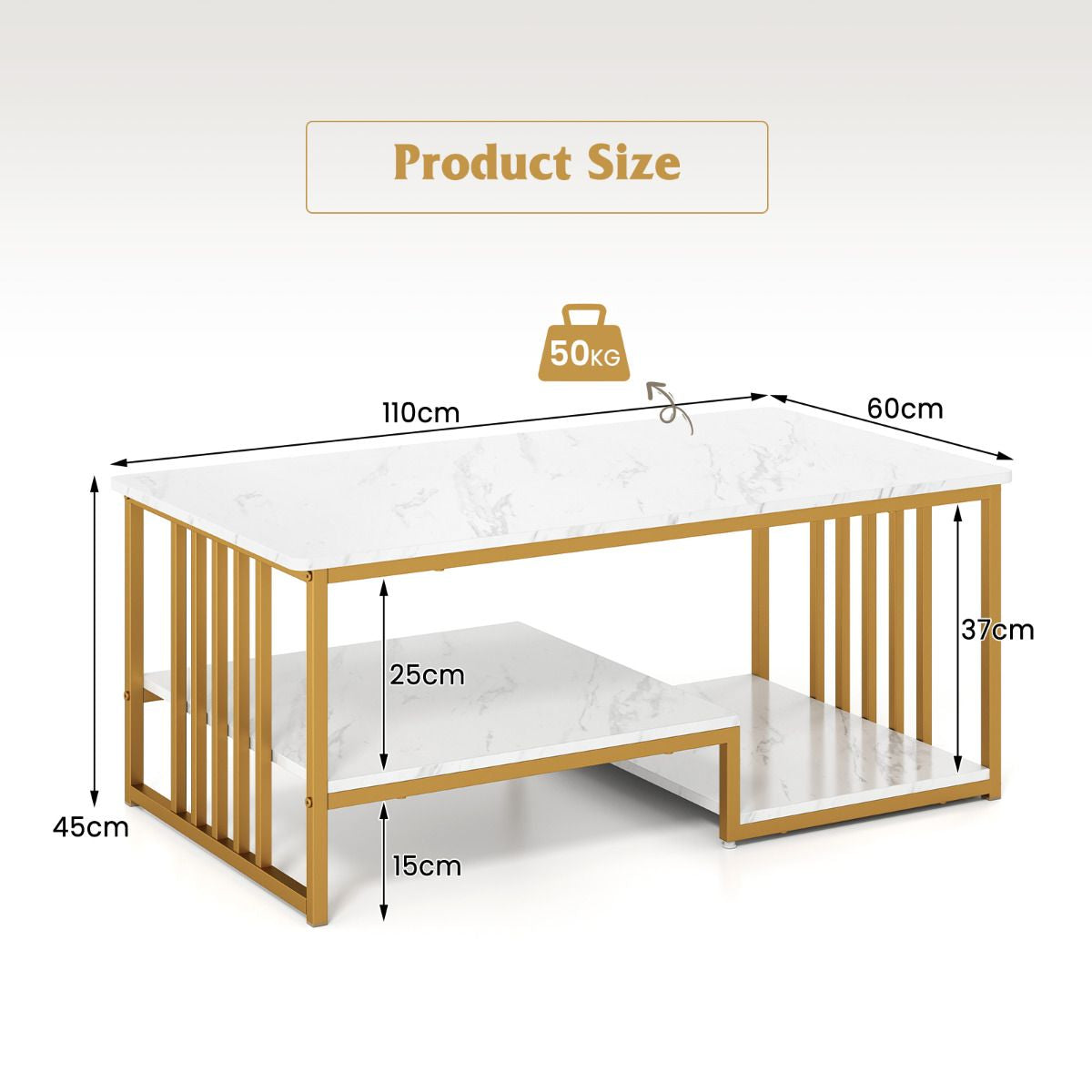 Faux Marble Coffee Table with Open Storage Shelf