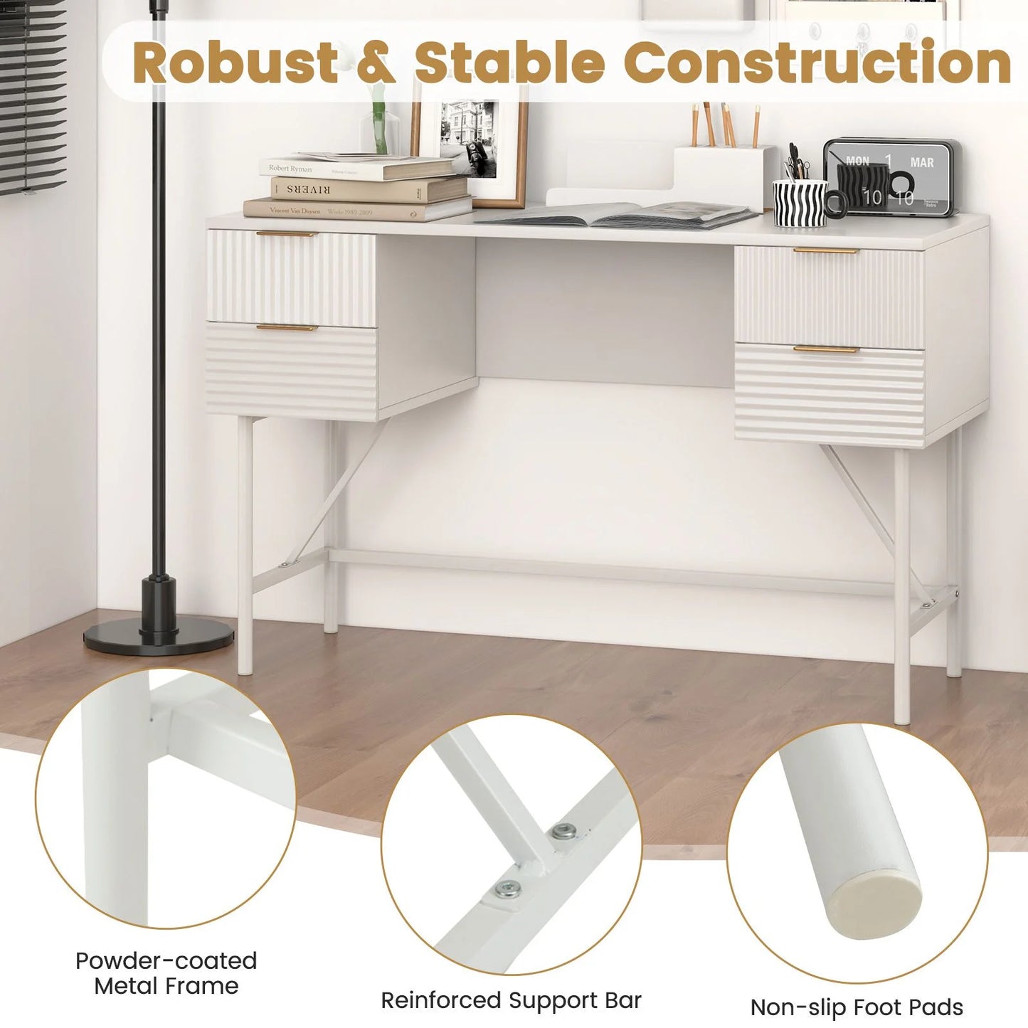 Modern Computer Desk with 4 Drawers and Storage