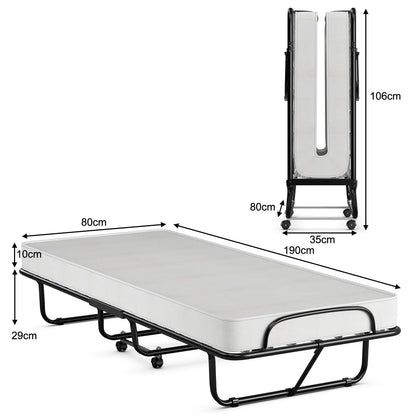 Folding Bed with Memory Foam Mattress with Wheels Made in Italy