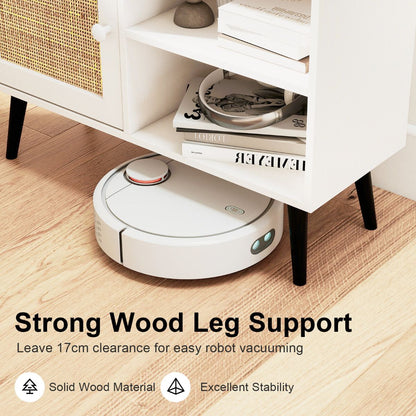 Rattan Sideboard Buffet Cabinet with 4 Cubbies and 2 Rattan-Decorated Doors