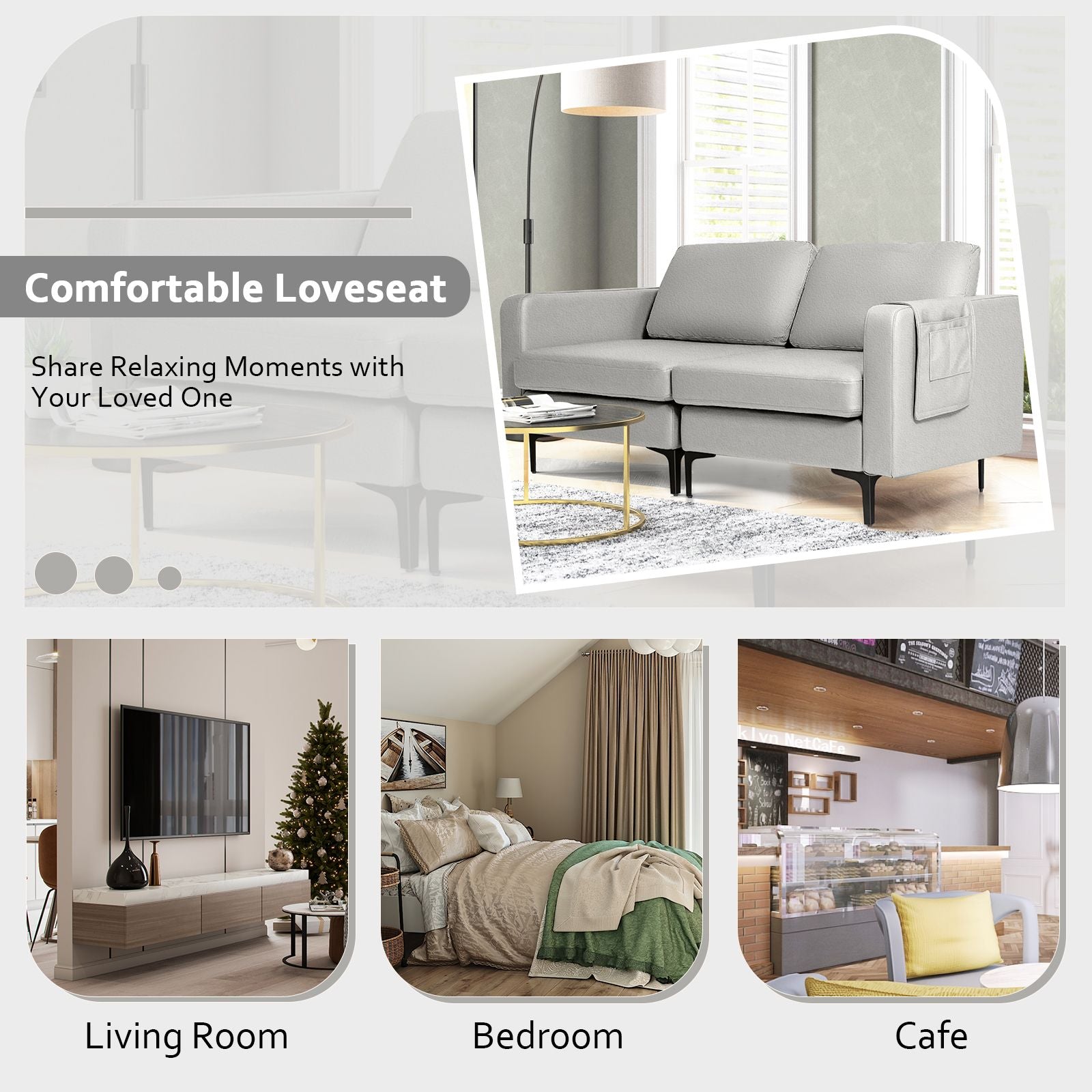 2-Seat Modern Sofa Couch with Detachable Remote Control Holder