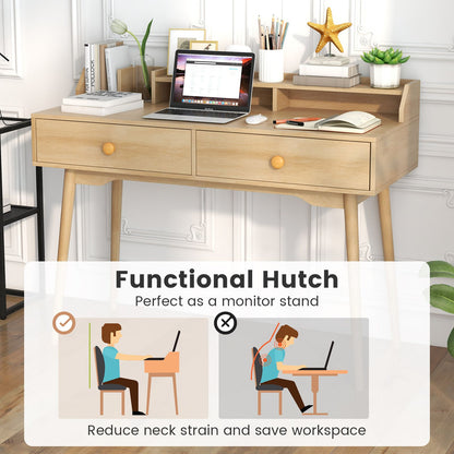 120 CM Writing Desk with Hutch and Drawers for Bedroom