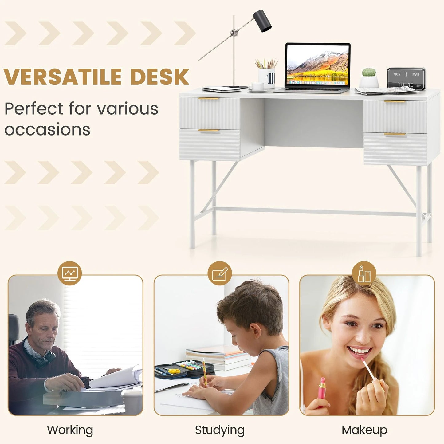 Modern Computer Desk with 4 Drawers and Storage
