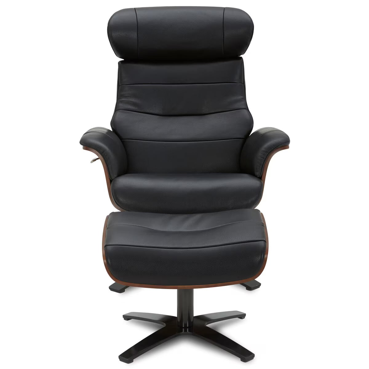 Karma Black Top Grain Leather Swivel Chair with Ottoman