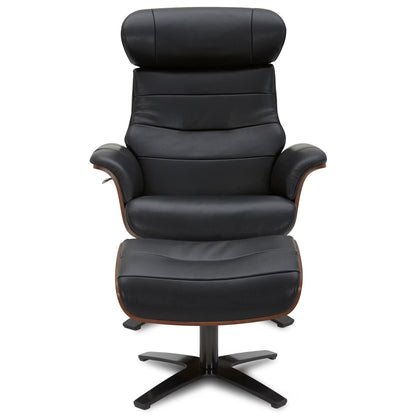 Karma Black Top Grain Leather Swivel Chair with Ottoman