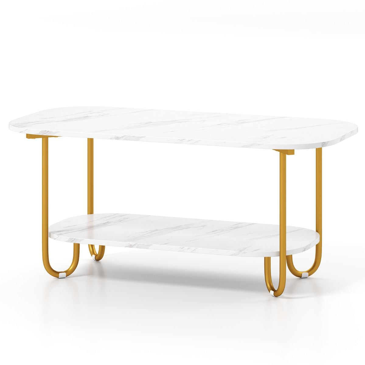 Faux Marble Top Coffee Table with Heavy-Duty Metal Frame