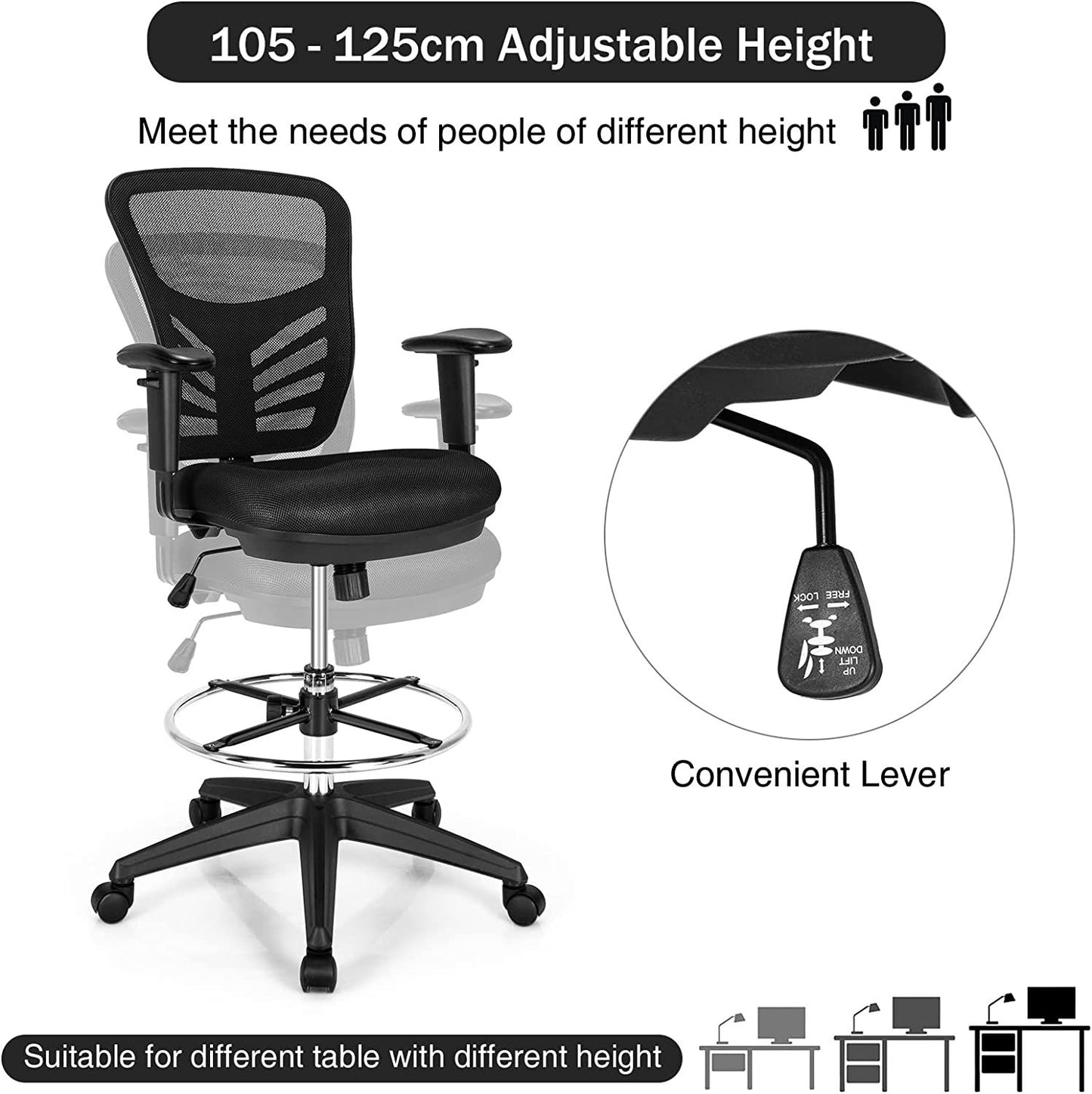 Mesh Drafting Chair with Adjustable Footrest