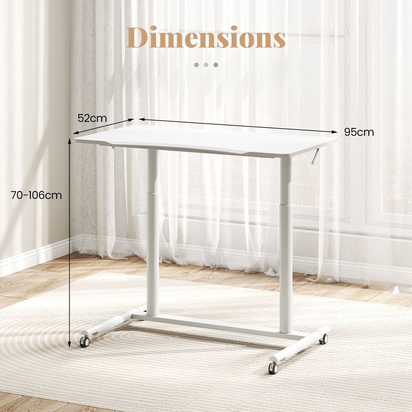 C-Shaped Mobile Standing Desk with Adjustable Height and Lockable Wheels