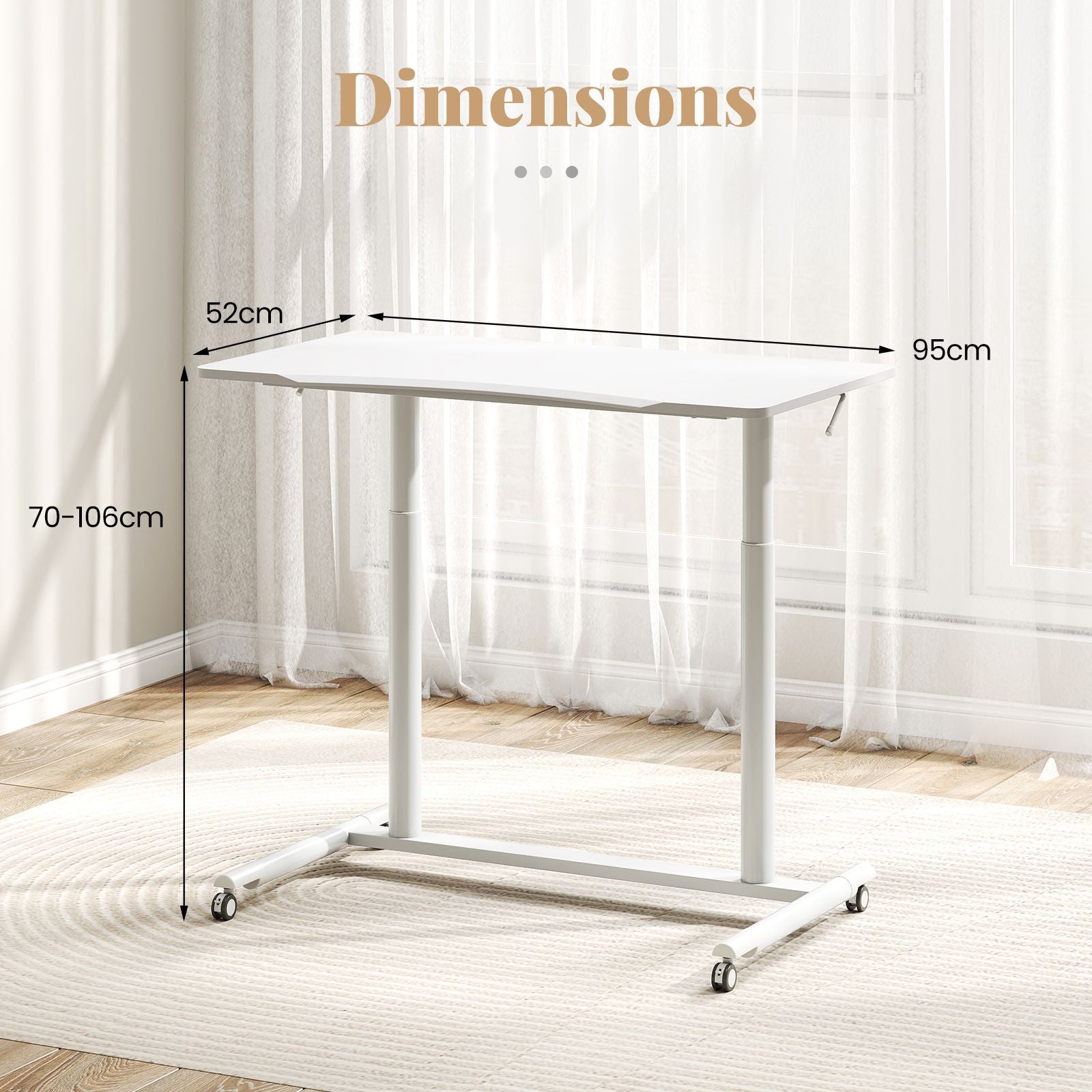 C-Shaped Mobile Standing Desk with Adjustable Height and Lockable Wheels