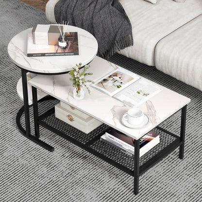 Set of 2 Nesting Coffee Table with Extra Storage Shelf